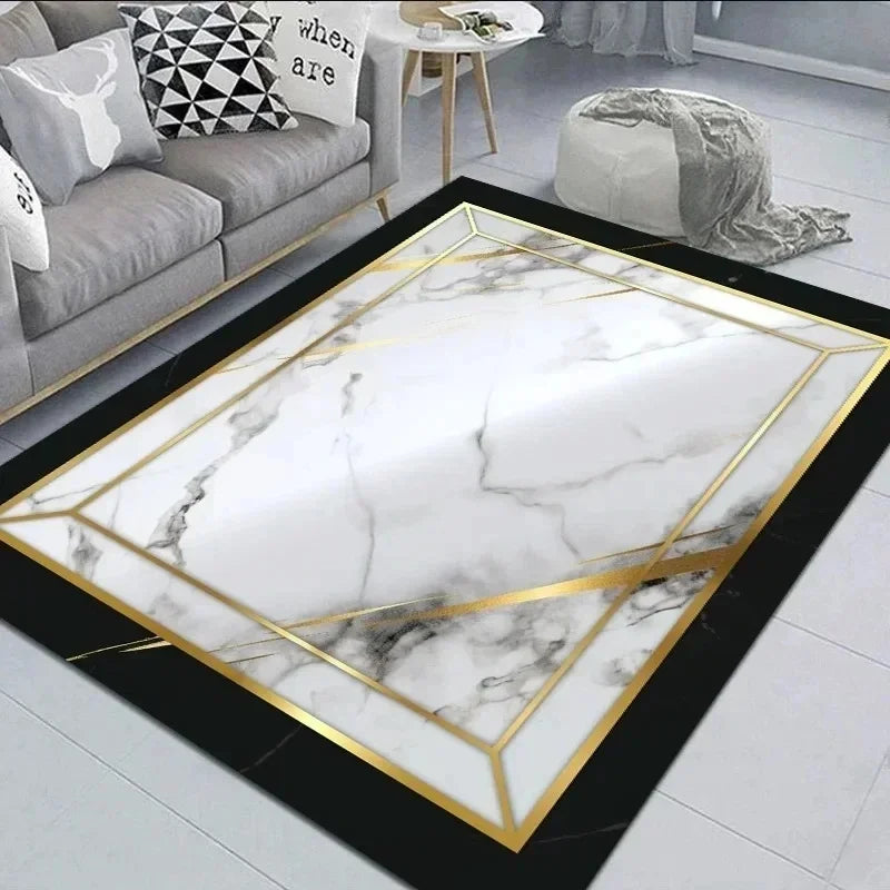NONE Non Slip Modern Marble Rug for Living Room Polyester