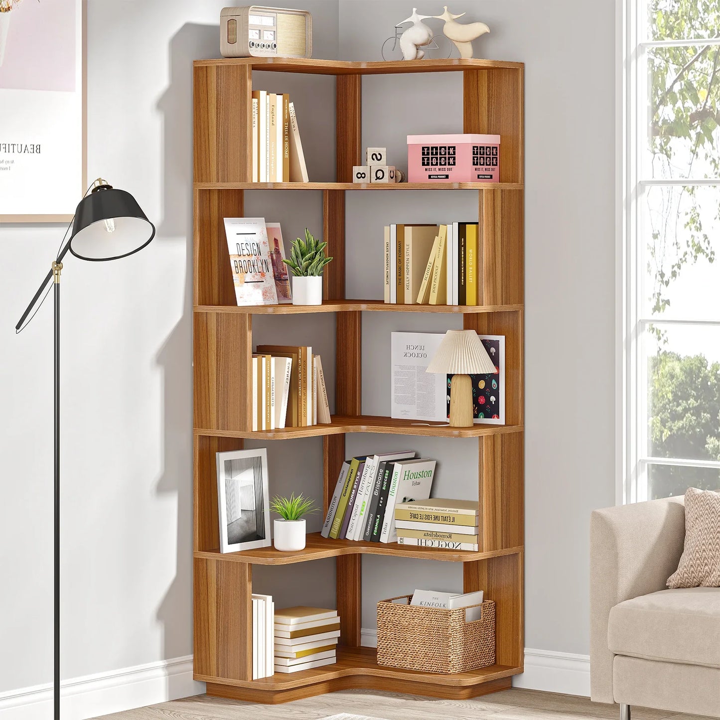 Tribesigns 6 Tier Corner Bookshelf Industrial Bookcase