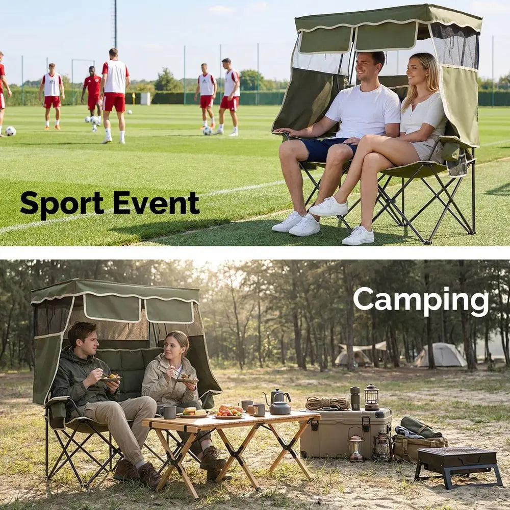 Double Camping Chair With Canopy For Outdoor Use Portable