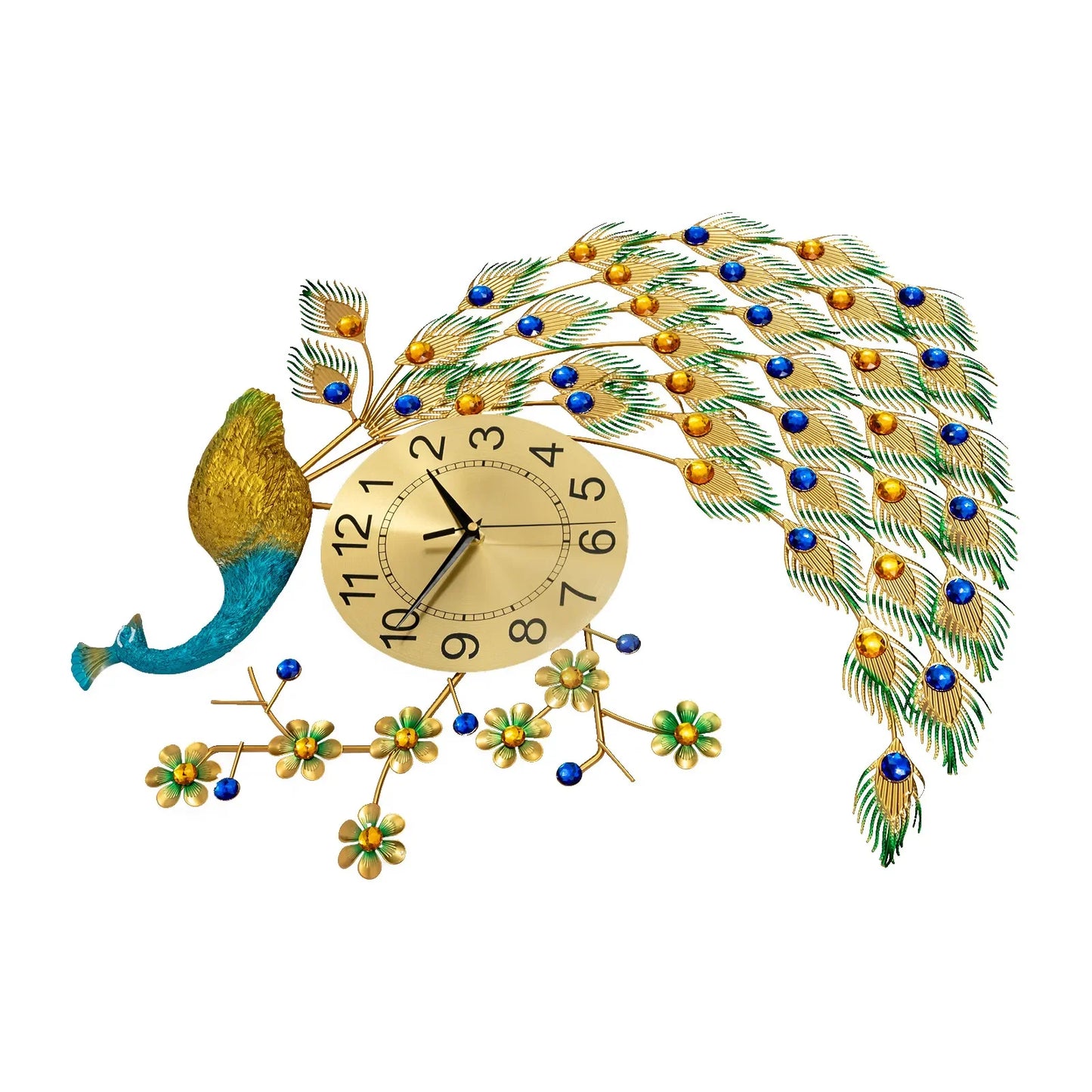 Peacock Metal Wall Clock For Living Room 3D Wall Decor