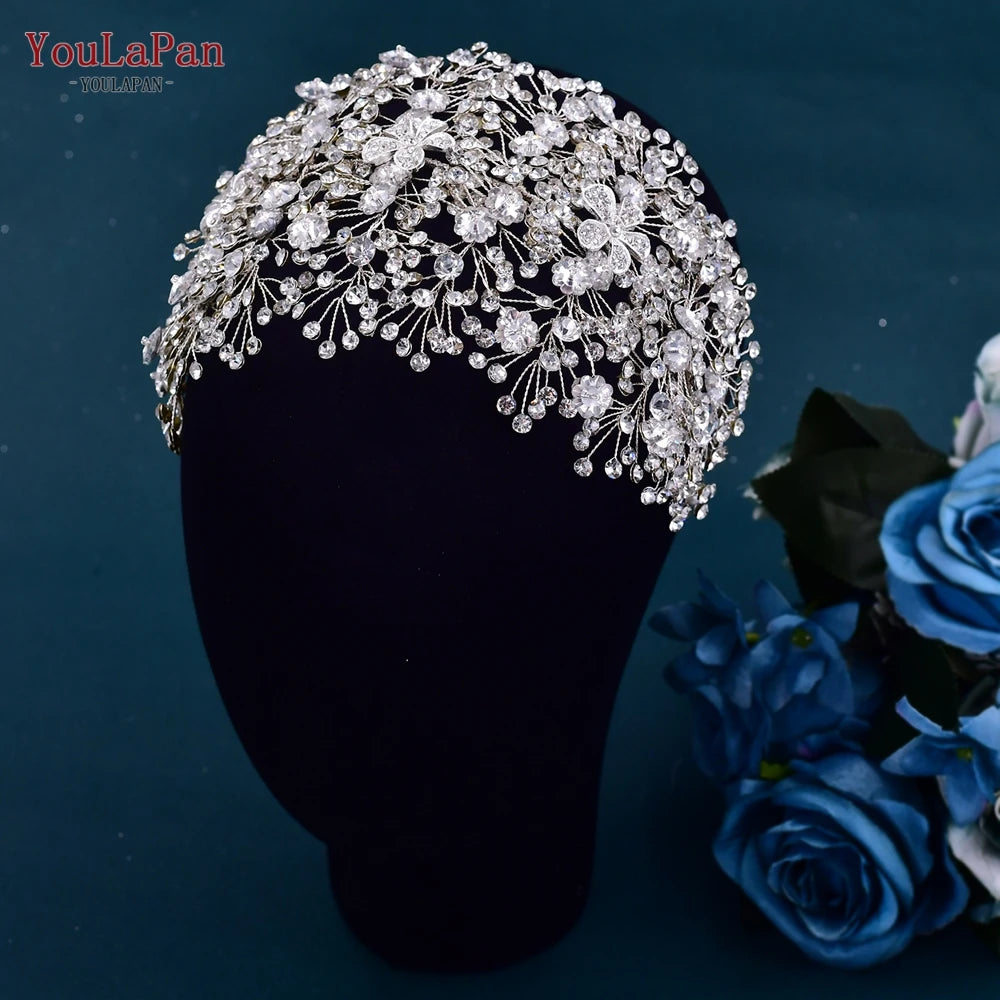 YouLaPan Bride Forehead Rhinestone Headband for Weddings