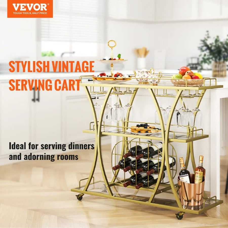 Hign-concerned Bar Cart With Wine Rack Glass Holder