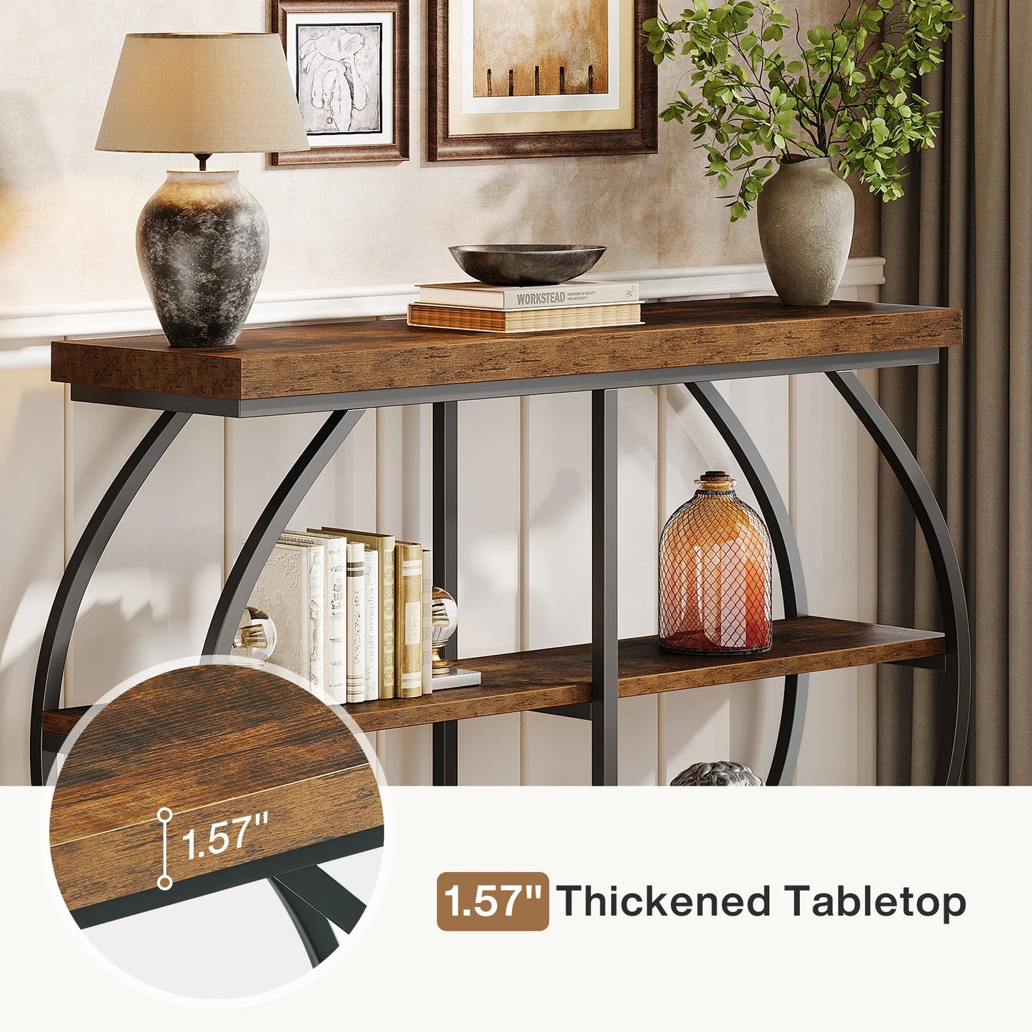 Tribesigns Industrial Console Table Three Tier Entryway