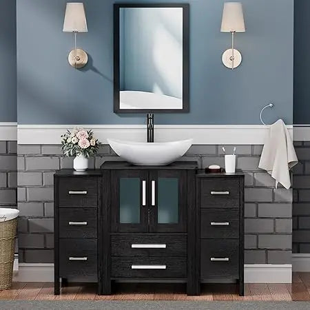 48 Inch Black Bathroom Vanity with Sink Combo and Storage Cabinets