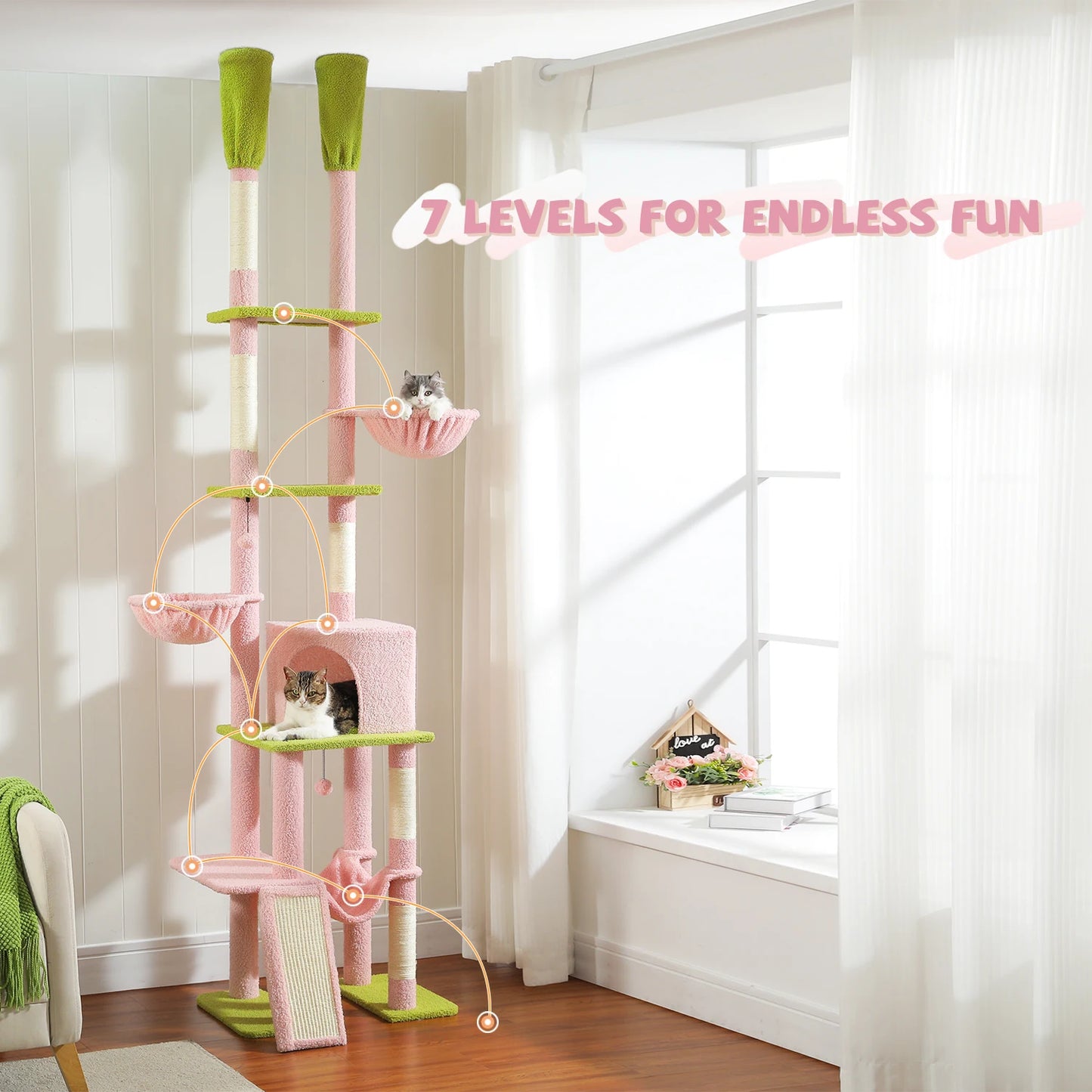 PAWZ Road Cactus Cat Tree Floor To Ceiling Tower 7 Tiers