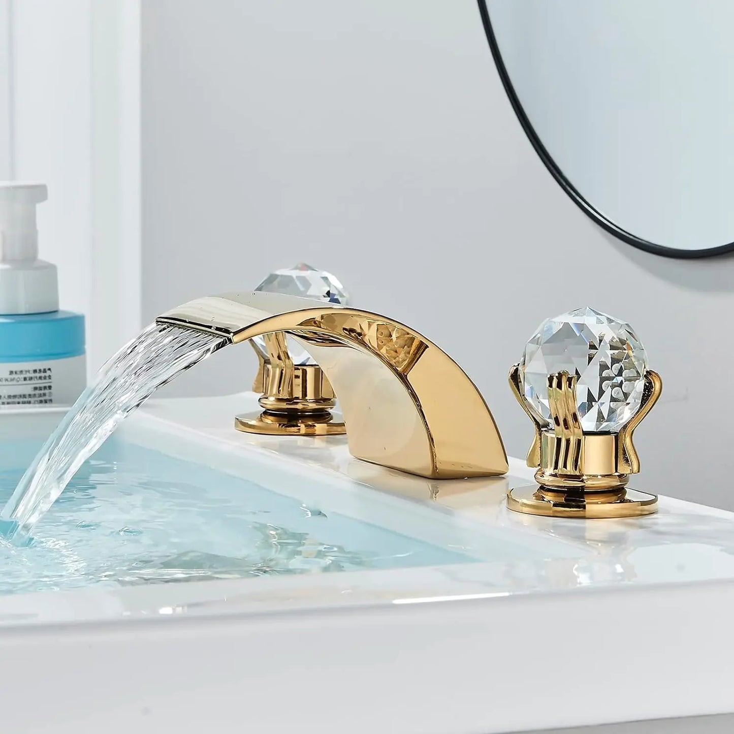 Quyanre LED Widespread Bathroom Faucet Waterfall