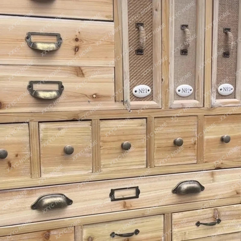 Rustic Solid Wood Jewelry Cabinet With Multi Grid Storage