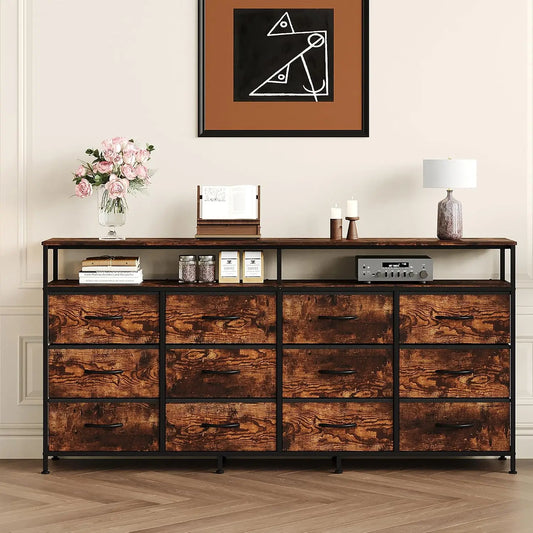 HiMISS Multidrawer Storage Console With Open Compartments Steel Frame