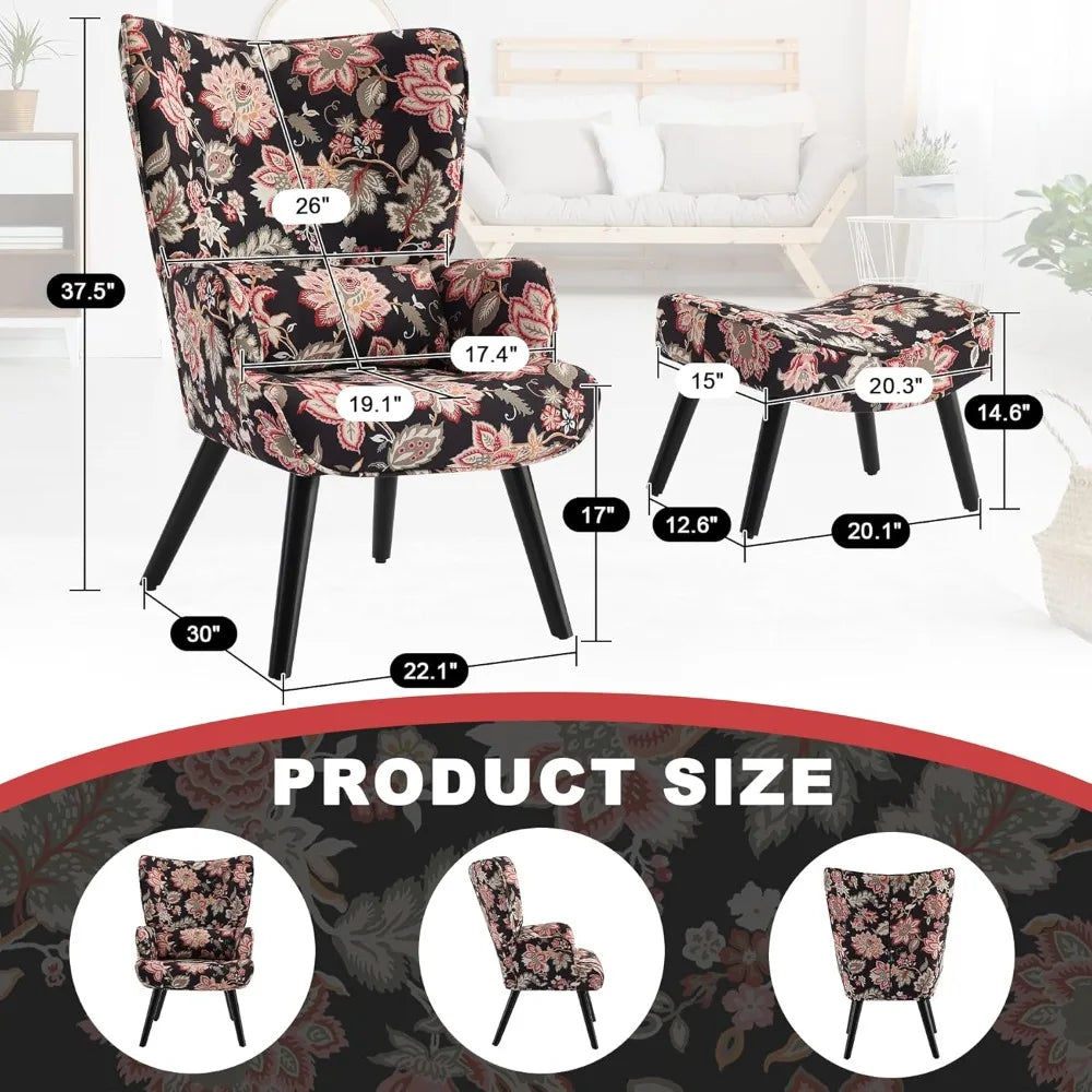 Dafify Modern Wingback Accent Chair Ottoman Lumbar Pillow