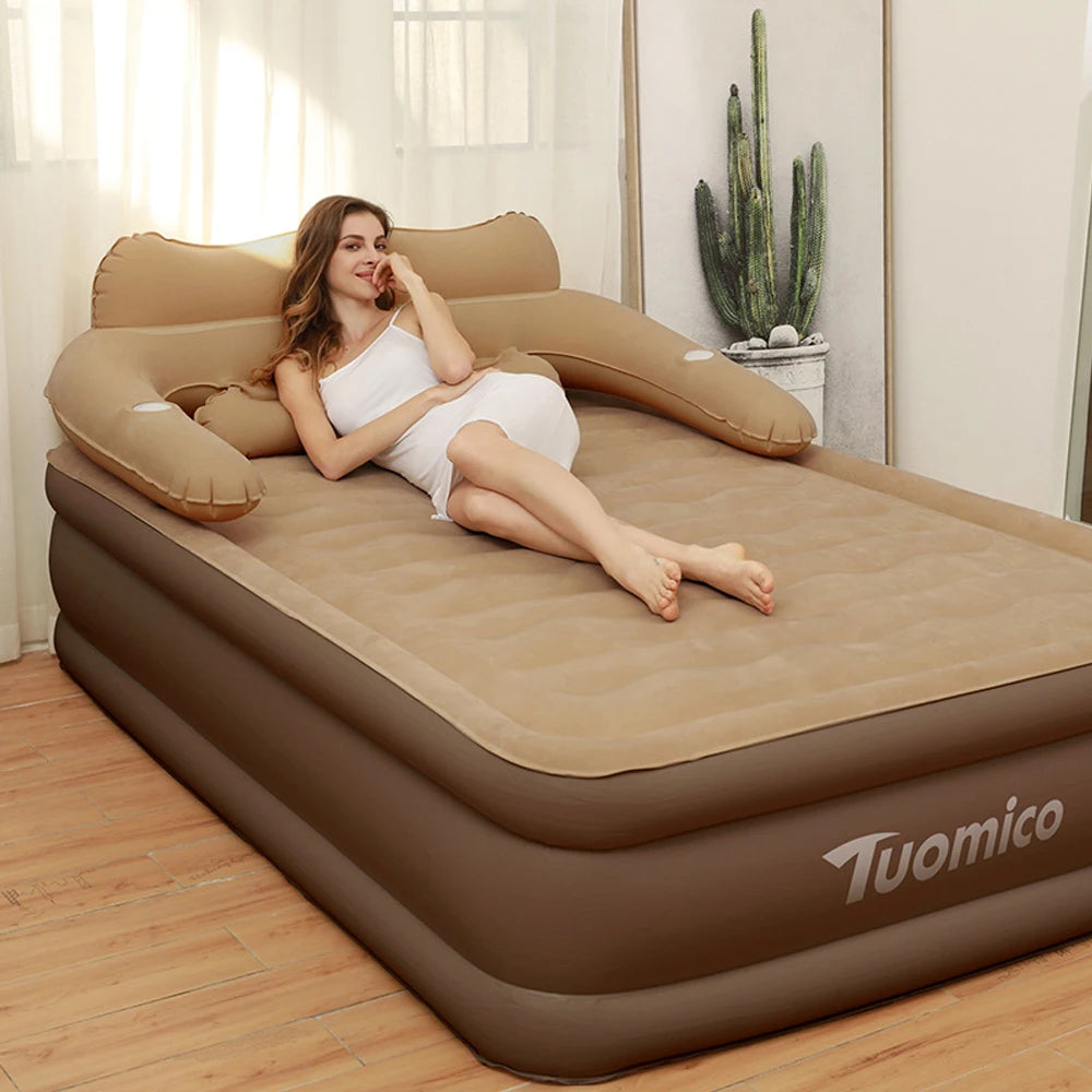 NONECN Inflatable Camping Air Bed With Backrest For Two