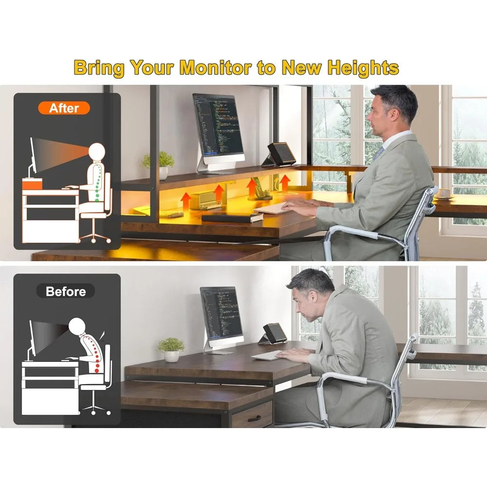 RBXCLShapedDeskWithHutchAndDrawersForHomeOfficeWorkstationStorageSolutionDurablePremiumConstruction