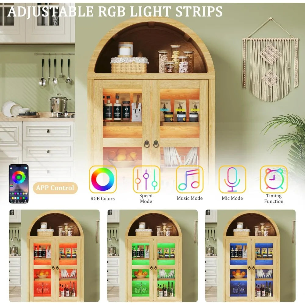 71 Inch Tall Pantry Cabinet with LED Lights and Adjustable Shelves for Kitchen