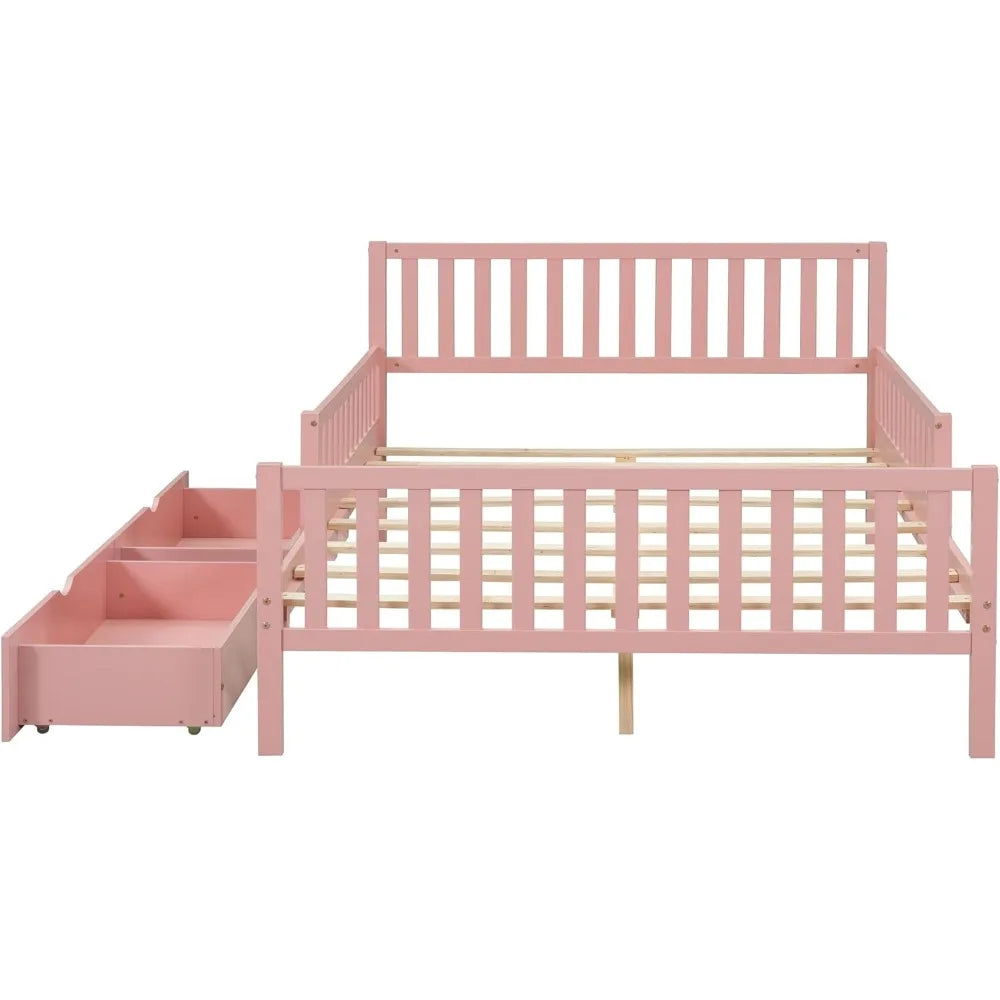ZHUOTING Kids Storage Bed With Guardrails And Drawers