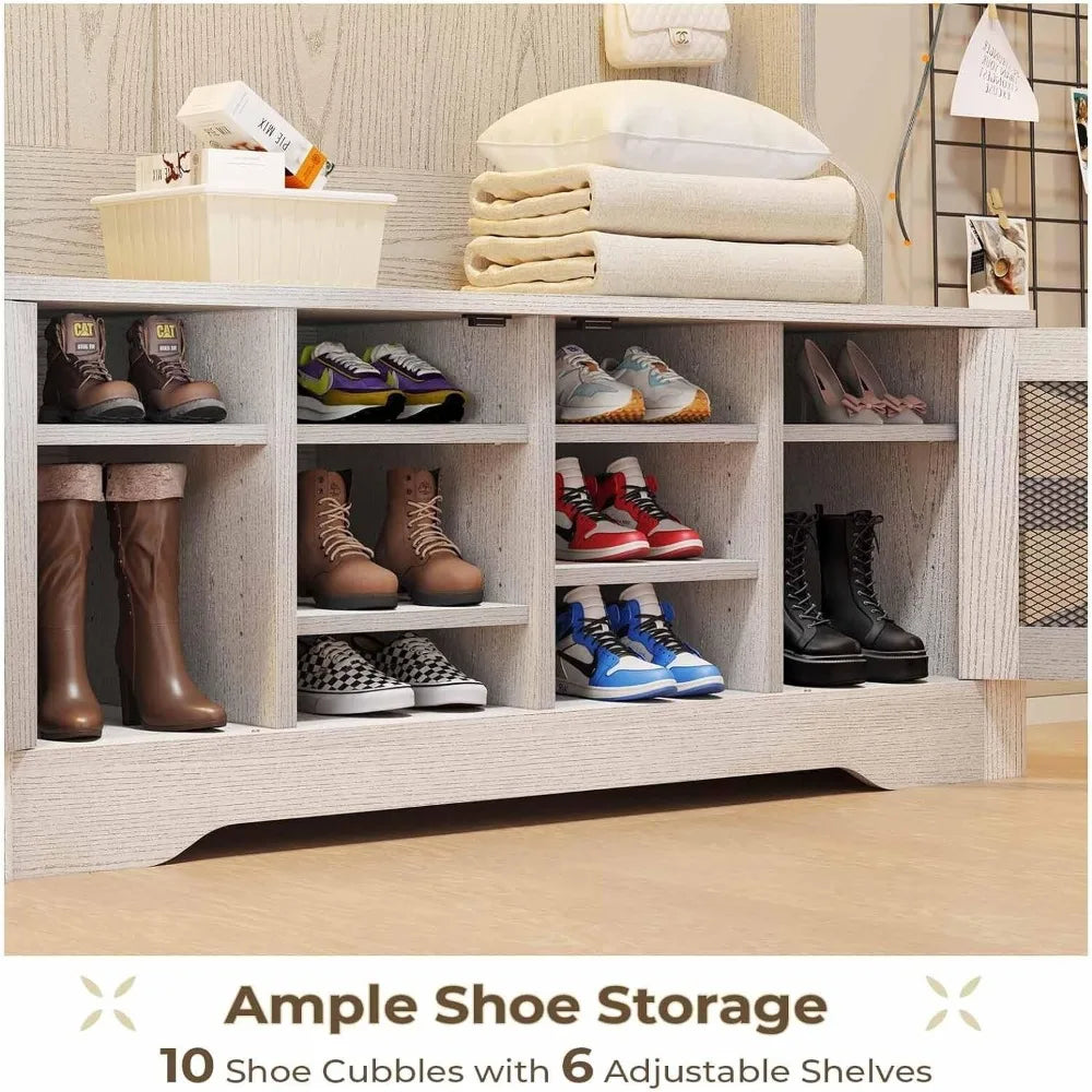 Hall Tree With Bench And Footwear Storage Coat Rack