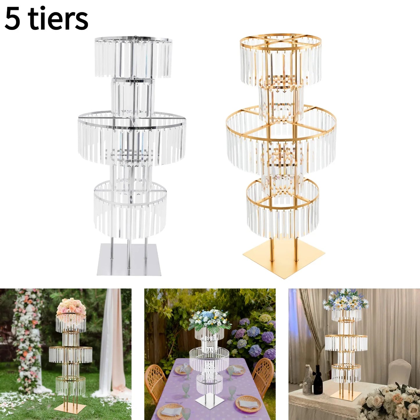 5 Tier Wedding Flower Stand With Crystal Pendants Centerpiece