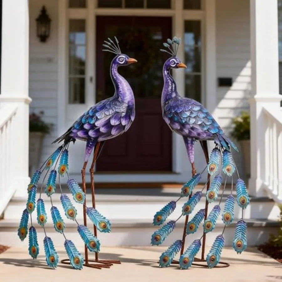 Peacock Garden Statue Metal Yard Art Sculpture Outdoors