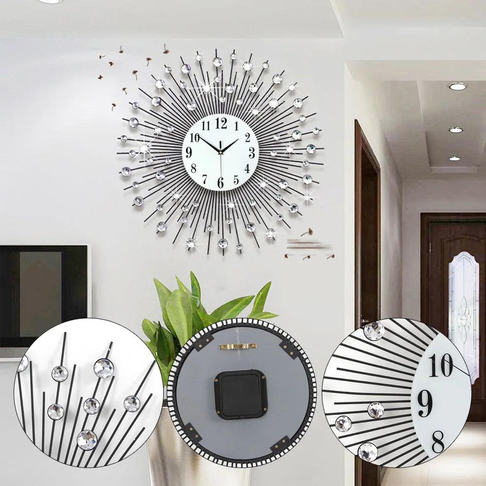 Hign-Concerned Wall Clock Diamond Studded Bling Luxe Decor