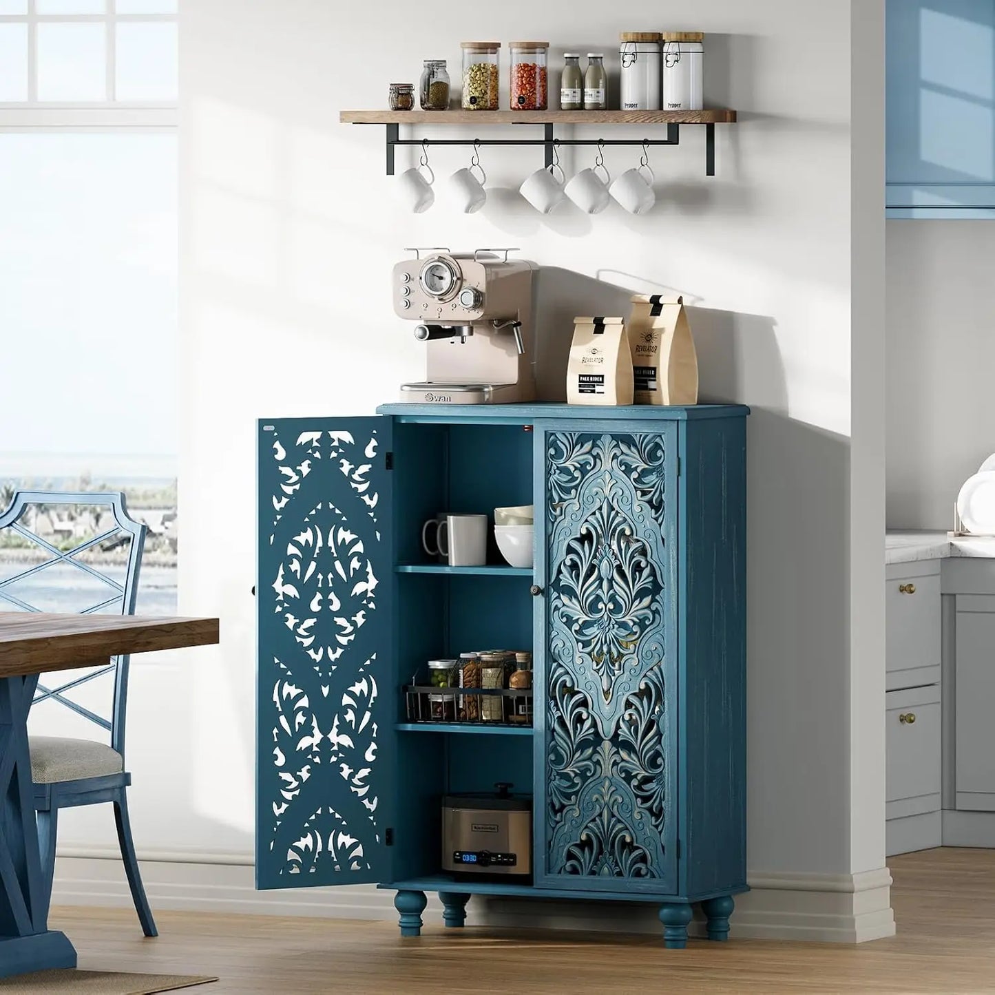 Accent Cabinet With Mandala Carved Doors Engineered Wood Storage