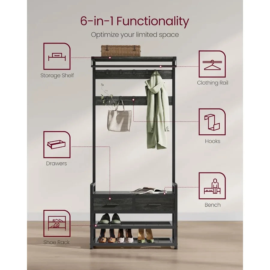 XIUWO Hall Tree With Bench And Shoe Storage Organizer