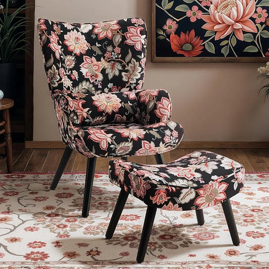 Dafify Modern Wingback Accent Chair Ottoman Lumbar Pillow