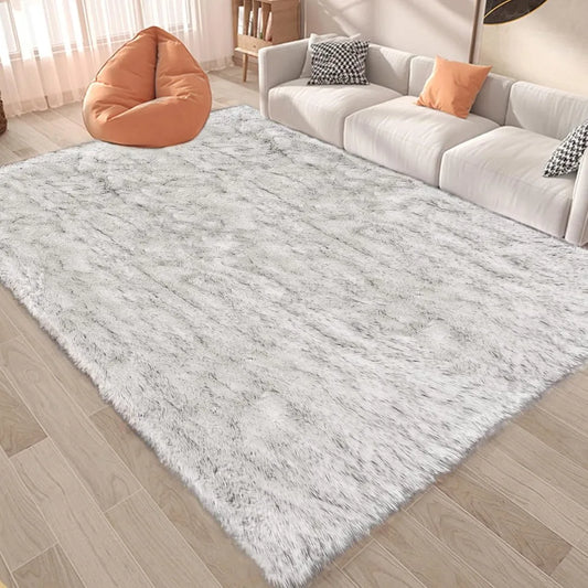 White and Grey Faux Sheepskin Fur Rug 8x10 Washable Luxury Living Room Decor