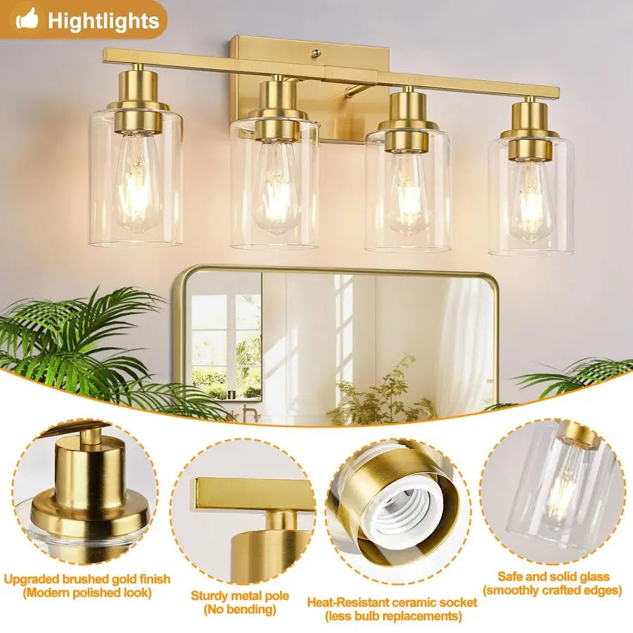 Vanity Lights With Clear Glass Shades Brushed Gold Bathroom