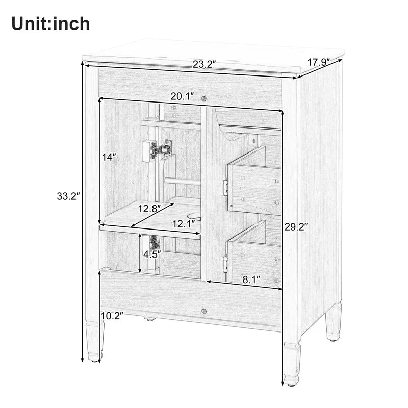 Bathroom Vanity With Sink Solid Wood MDF Cabinet Drawers