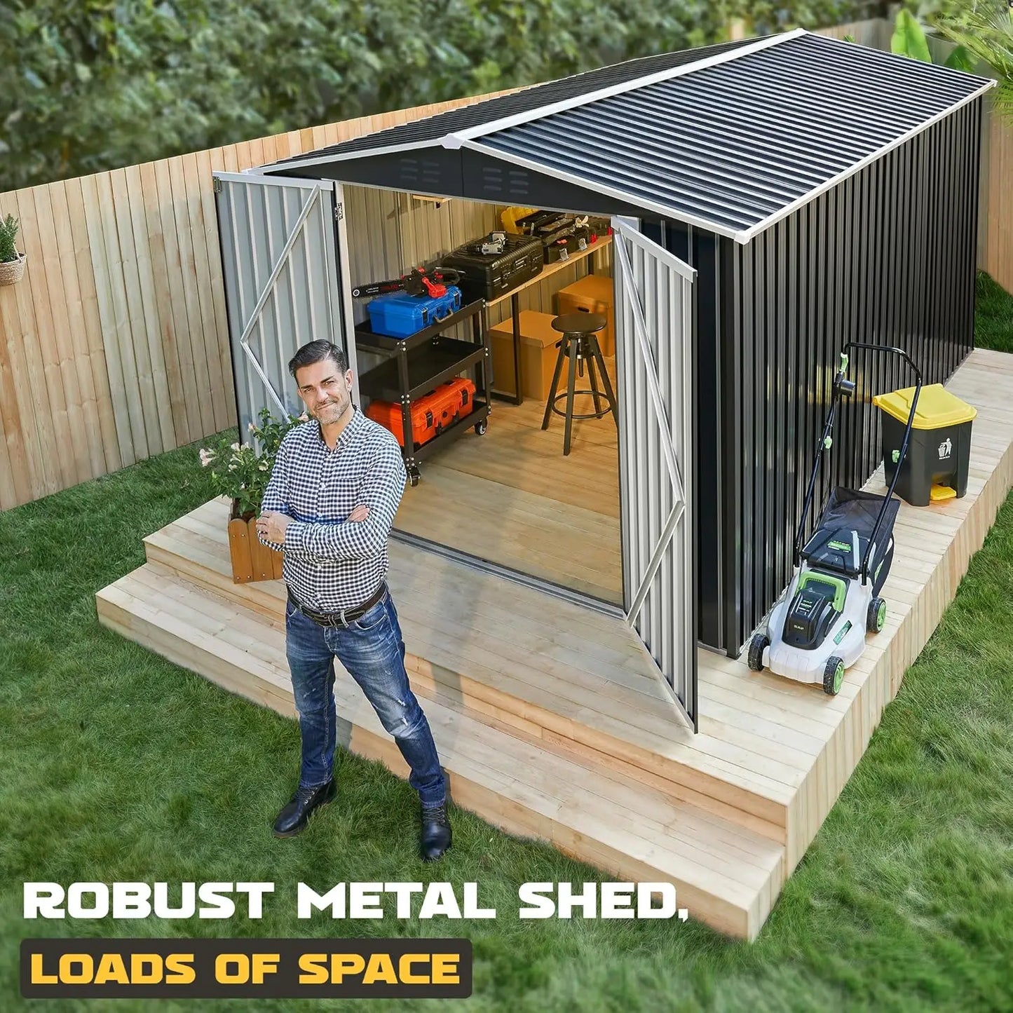 Outdoor Metal Storage Shed With Waterproof Reinforced Frame