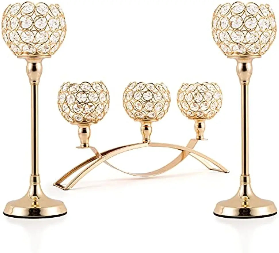 VINCIGANT Gold 3-Arm Tealight Candle Holders Candelabra Stand
