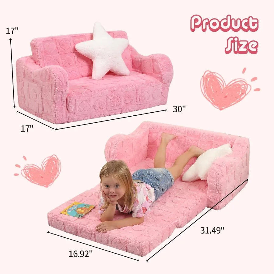 LISM TwoinOneToddlerCouch ConvertibleSofa StarPillow Comfy Sturdy Light EasyAssemble Durable