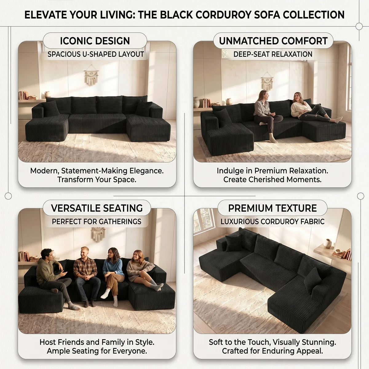 Boneless Modular Cloud Sectional Sofa With Double Chaise