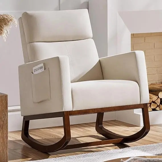 Rocking Chair Modern Glider Recliner Armchair With Wood Legs