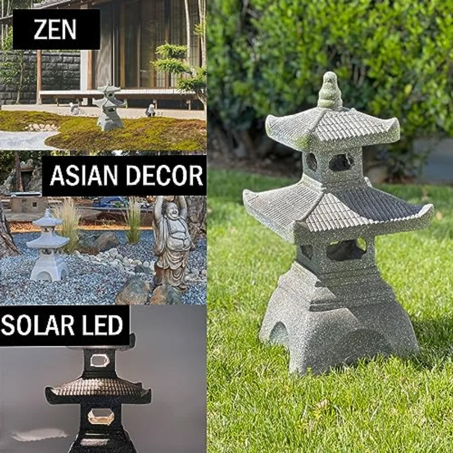 Pagoda Garden Statue LED Solar Powered Outdoor Lantern