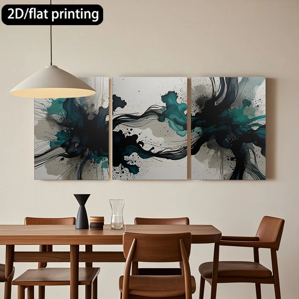 Framed Abstract Ink Canvas Art Set Of Three Panels