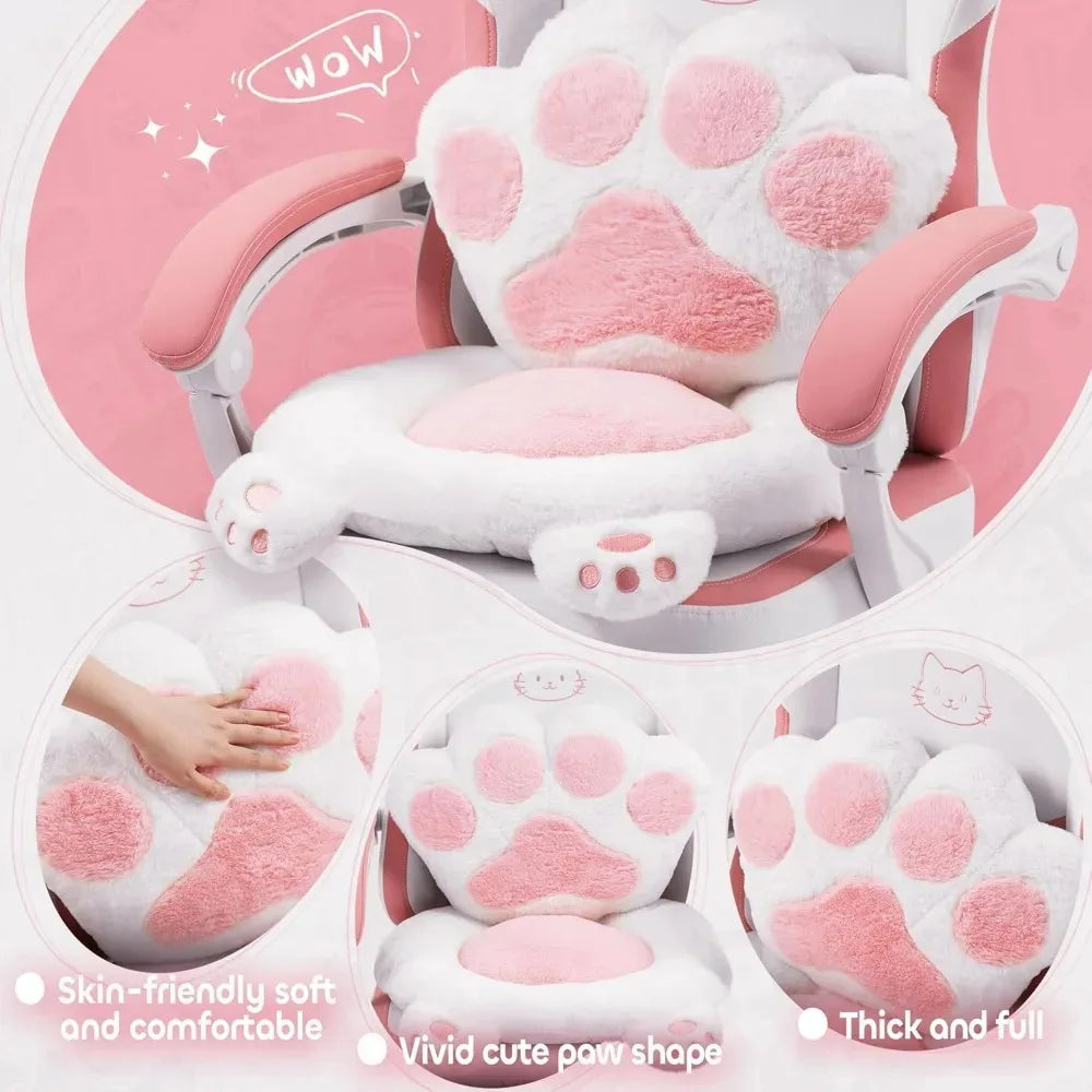 Cute Cat Ears Gaming Chair with Footrest Ergonomic Reclining Computer Chair