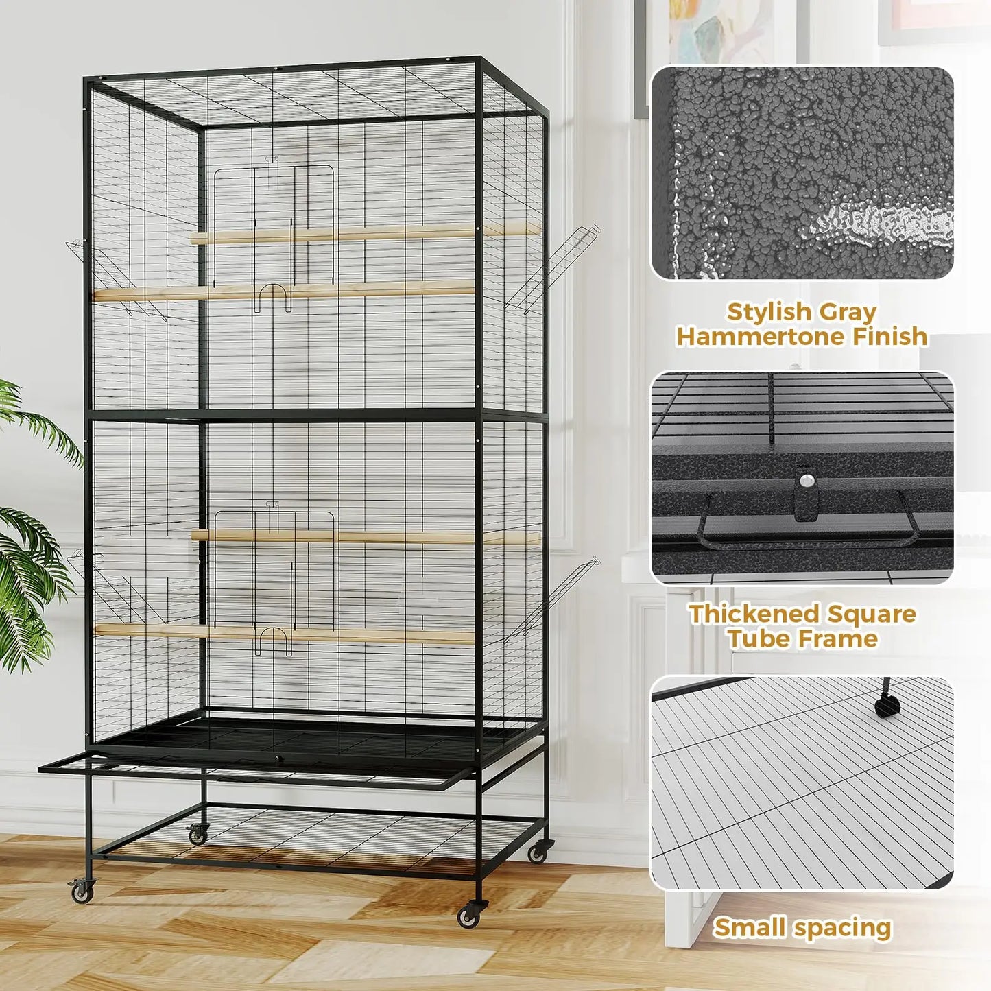 HiMISSCN HeavyIron Bird Cage WithPlayTopRollingStands ParakeetsConures