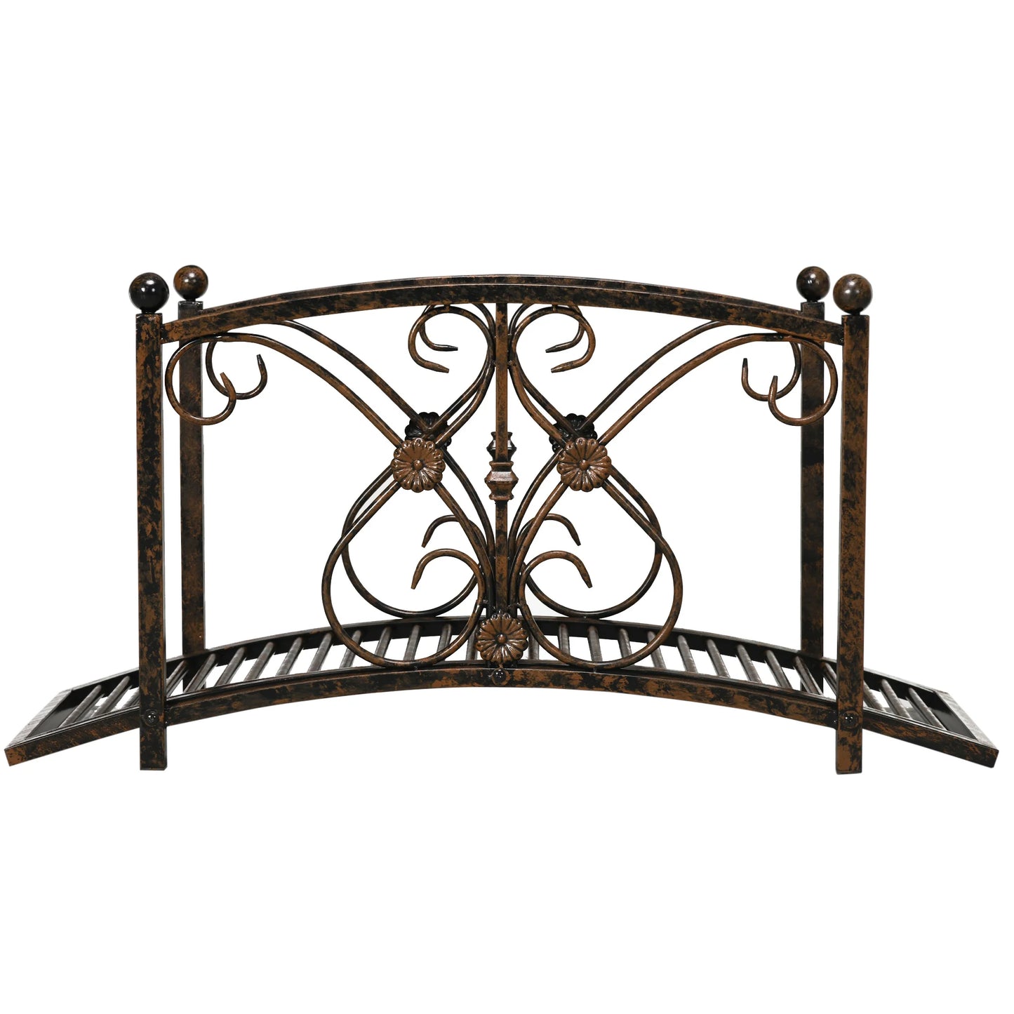 Metal Garden Bridge With Safety Railings For Pond And Stream