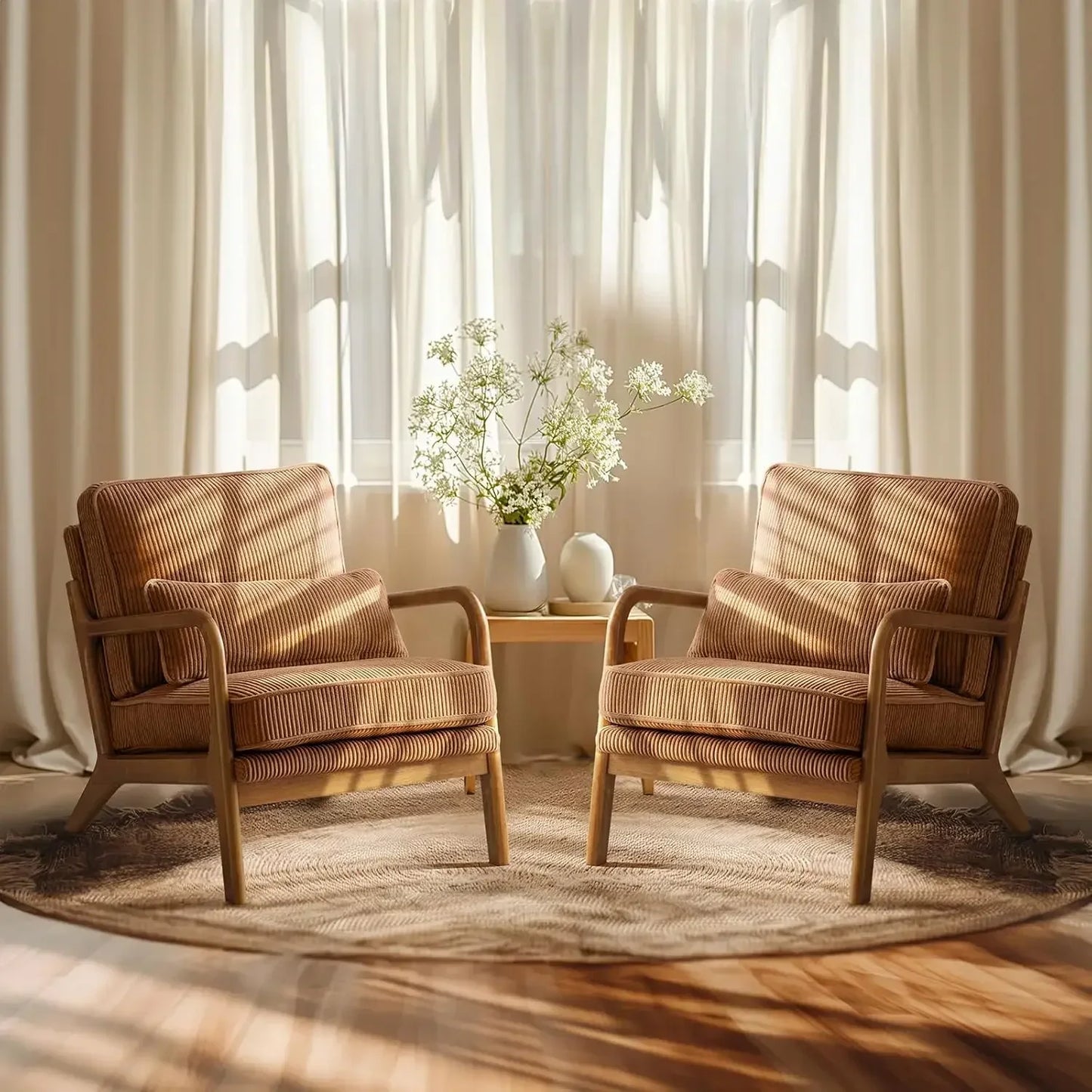 XMSJ Upgraded Corduroy Accent Chairs Pair Upholstered Armchairs