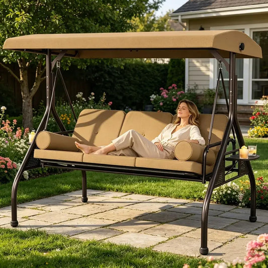 XMSJ Outdoor Porch Swing With Adjustable Canopy Cup Holder