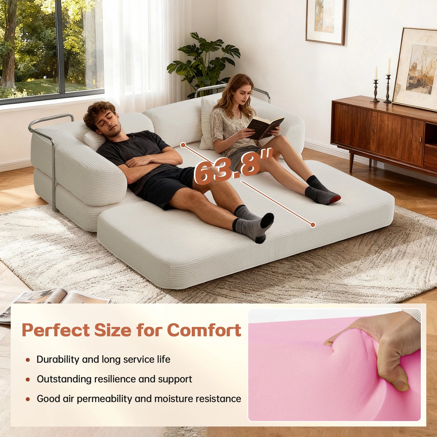 Boneless Couch Futon Sofa Bed With L Shaped Armrests For Living Room