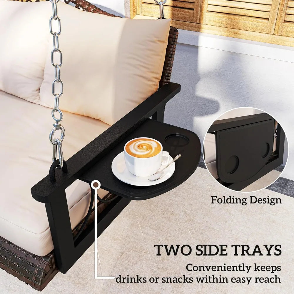 Outdoor Wicker Porch Swing Chair For Three Persons