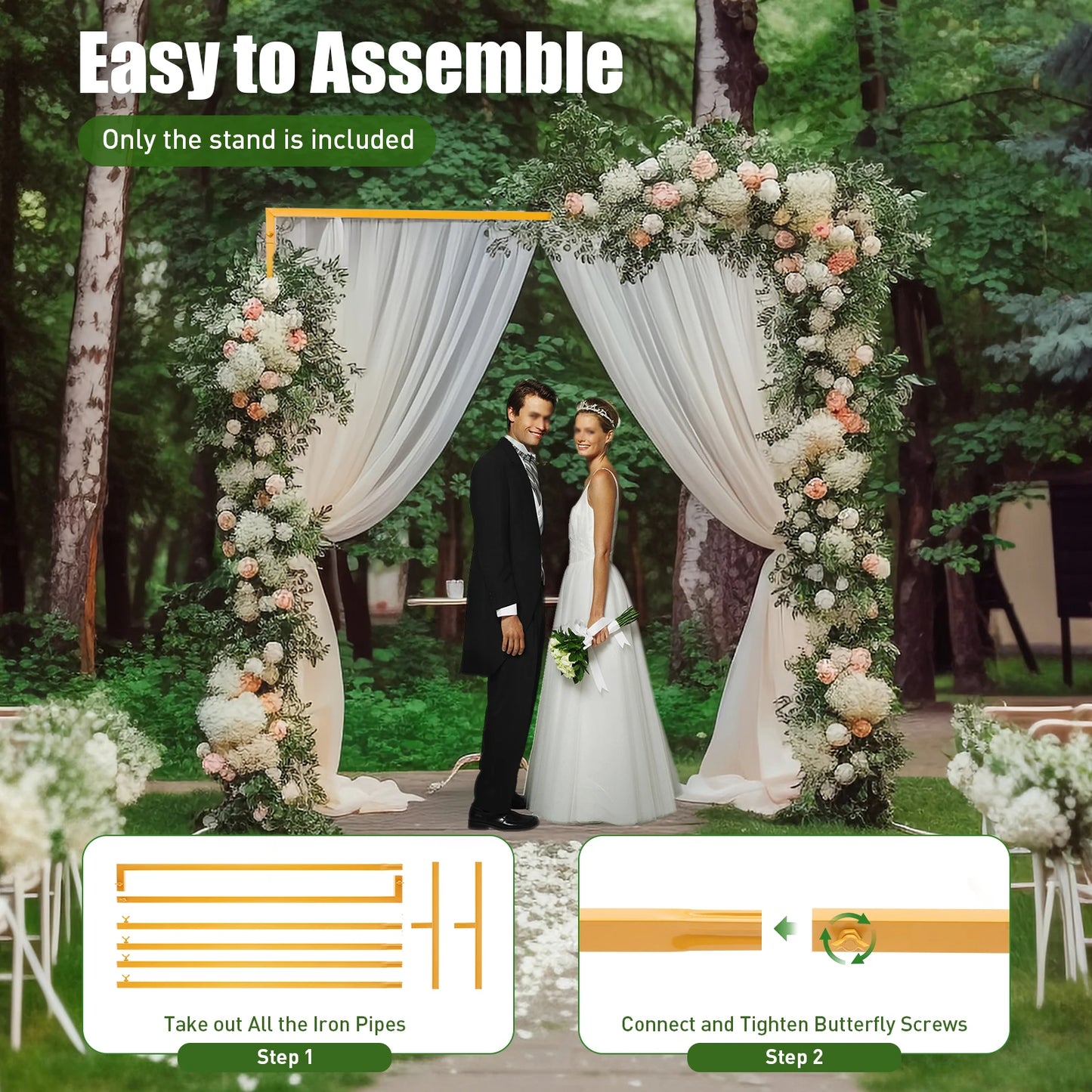 NONECN Iron Wedding Arch Stand Backdrop Frame Kit Premium