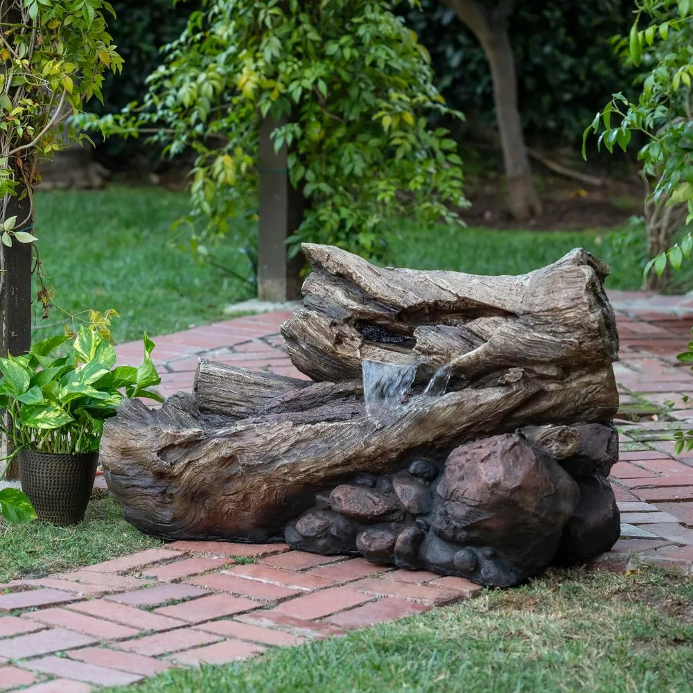 4 Inch 2 Story Tree Trunk Fountain with LED Lights for Gardens and Courtyards