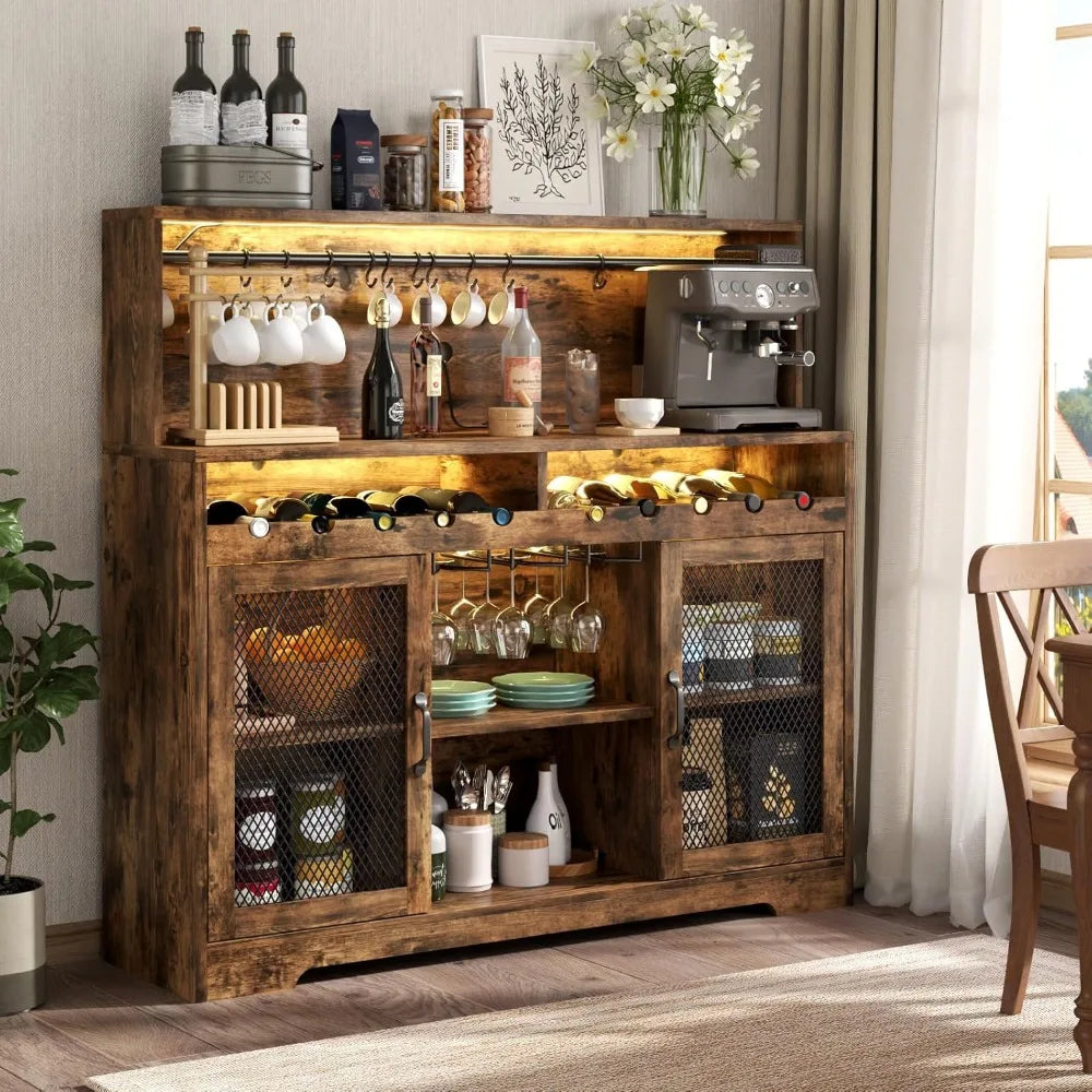Wine Bar Cabinet With LED Lighting And Glass Holders