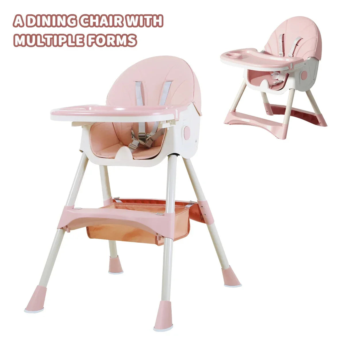 Foldable Children's Feeding Chair Adjustable Backrest High