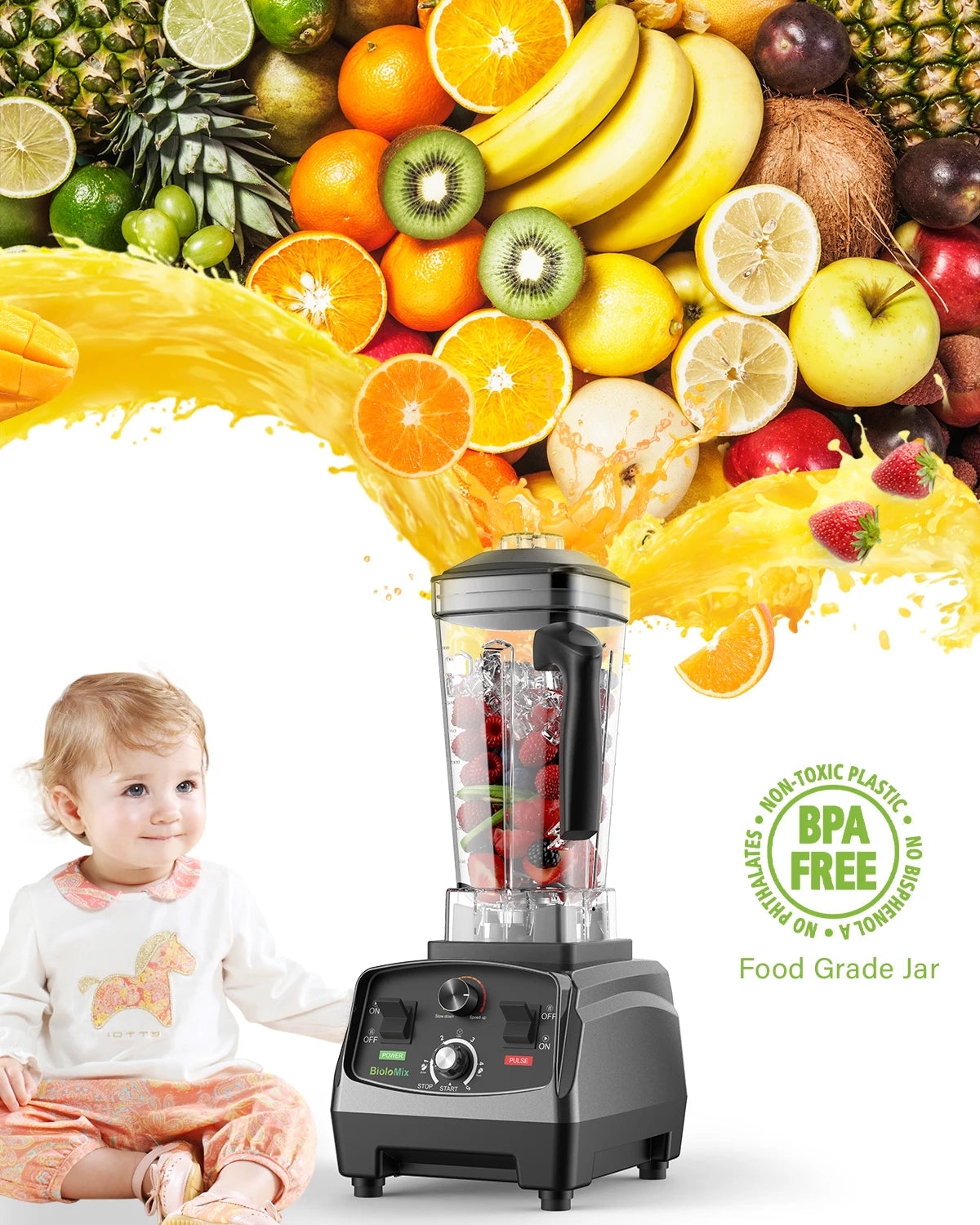 BioloMix Heavy Duty Blender Mixer Juicer Food Processor