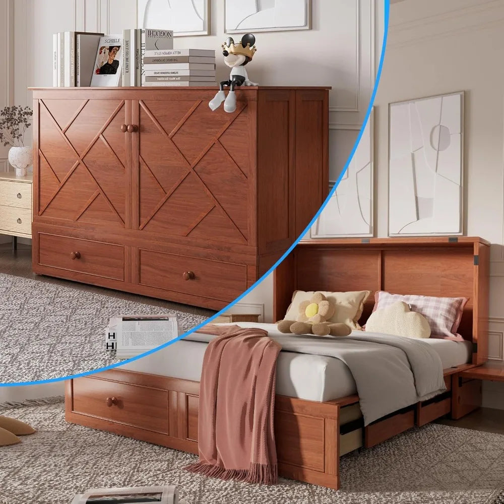 XMSJ Queen Murphy Bed With Mattress And Storage Cabinet