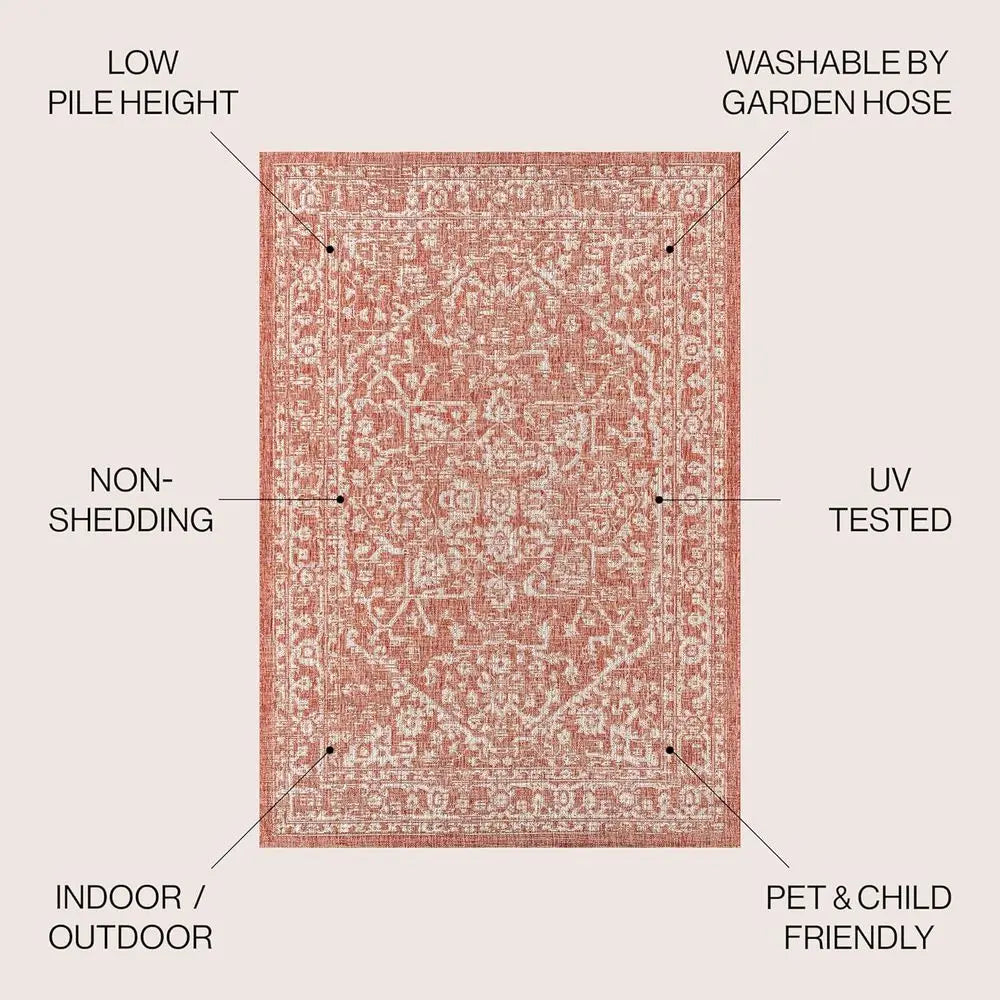 Medallion Indoor Outdoor Area Rug Malta Textured for Patios