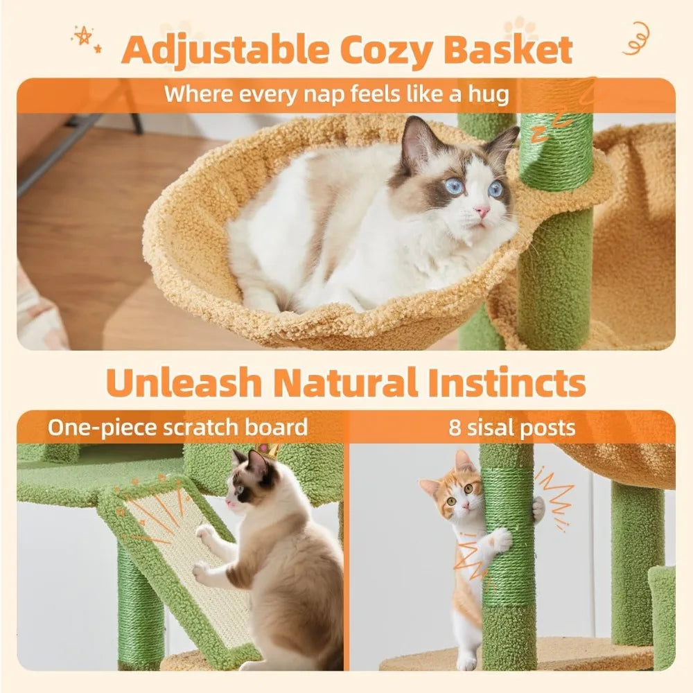 Taoqimiao 71 Inch Multi Level Cactus Cat Tree for Large Indoor Cats