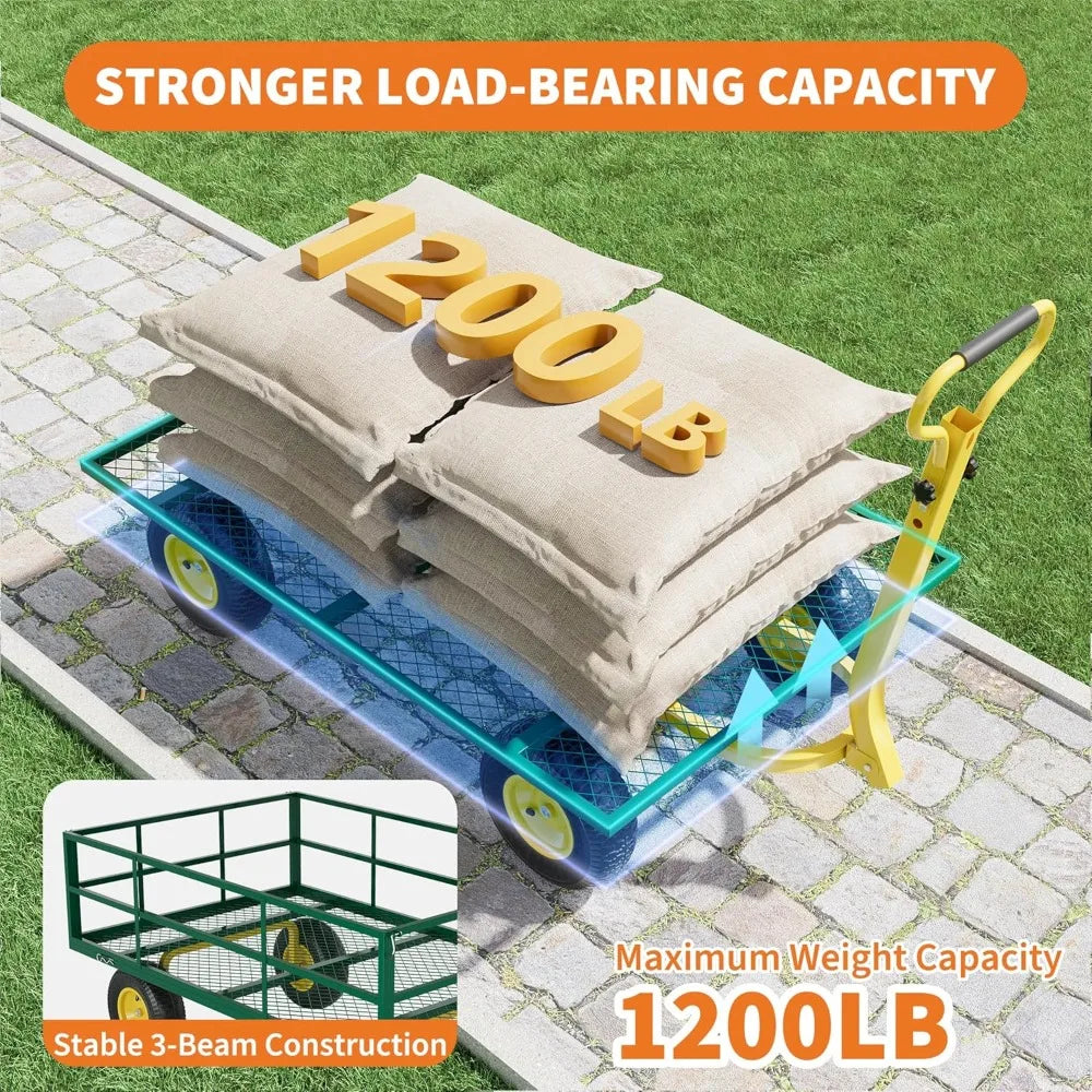 Heavy Duty 1200 Lb Steel Garden Cart All Terrain 3 In 1 Outdoor Utility Wagon Yard